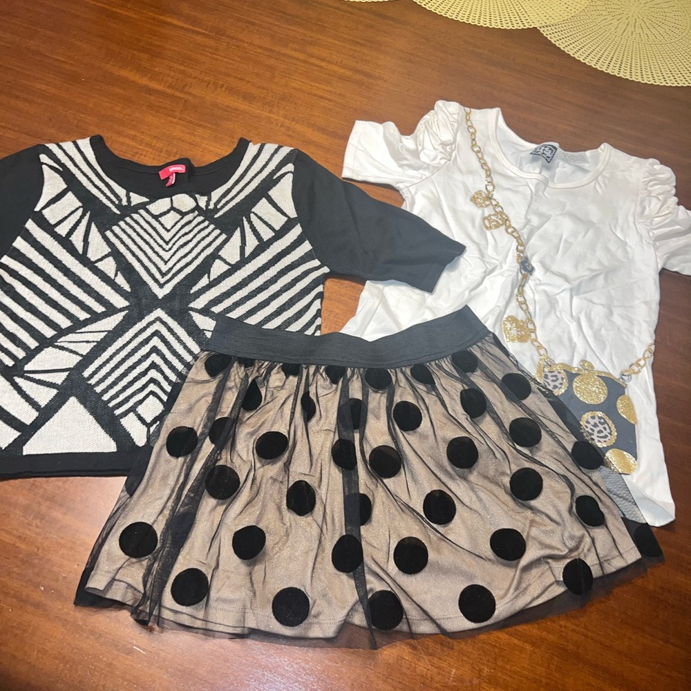 Girls Geometric Sweater and Polka Dot Skirt Set (3 pieces) L 14/16